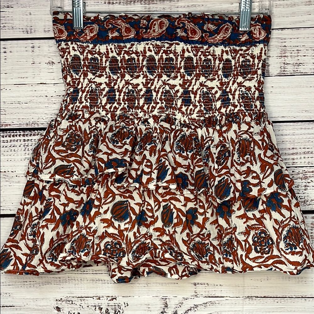 House of Harlow 1960 Revolve Marble Rust Smocked Mini Skirt Tiered Small Floral